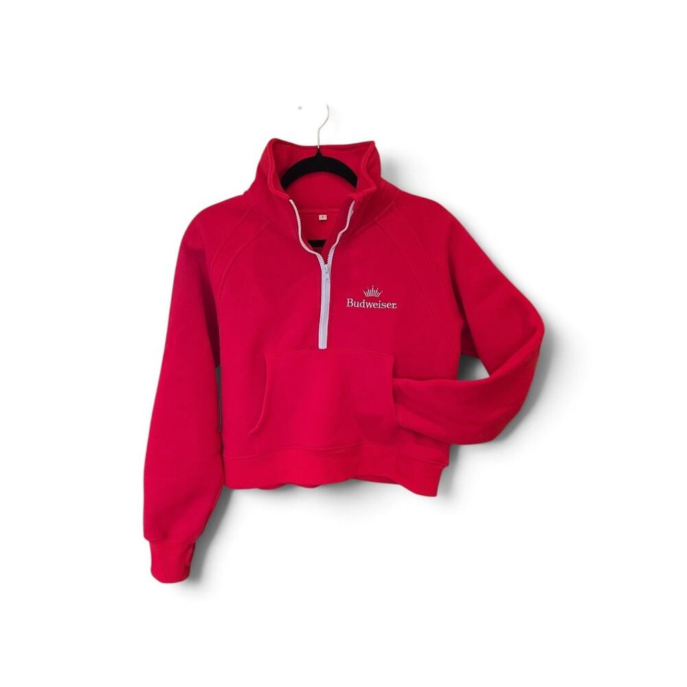 Budweiser cropped quarter-zip sweatshirt women's size Small